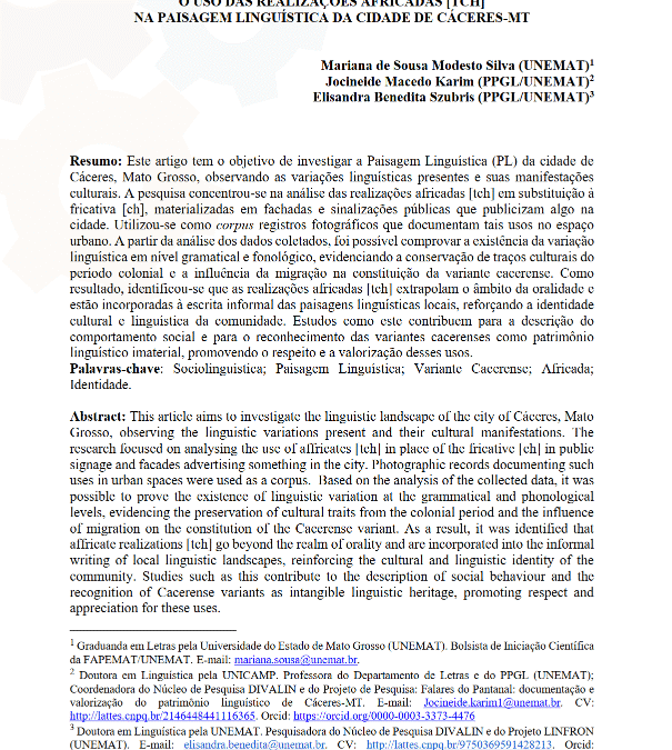 Artigo: USO DAS REALIZAÇÕES AFRICADAS [TCH]NA PAISAGEM LINGUÍSTICA DA CIDADE DE CÁCERES-MT